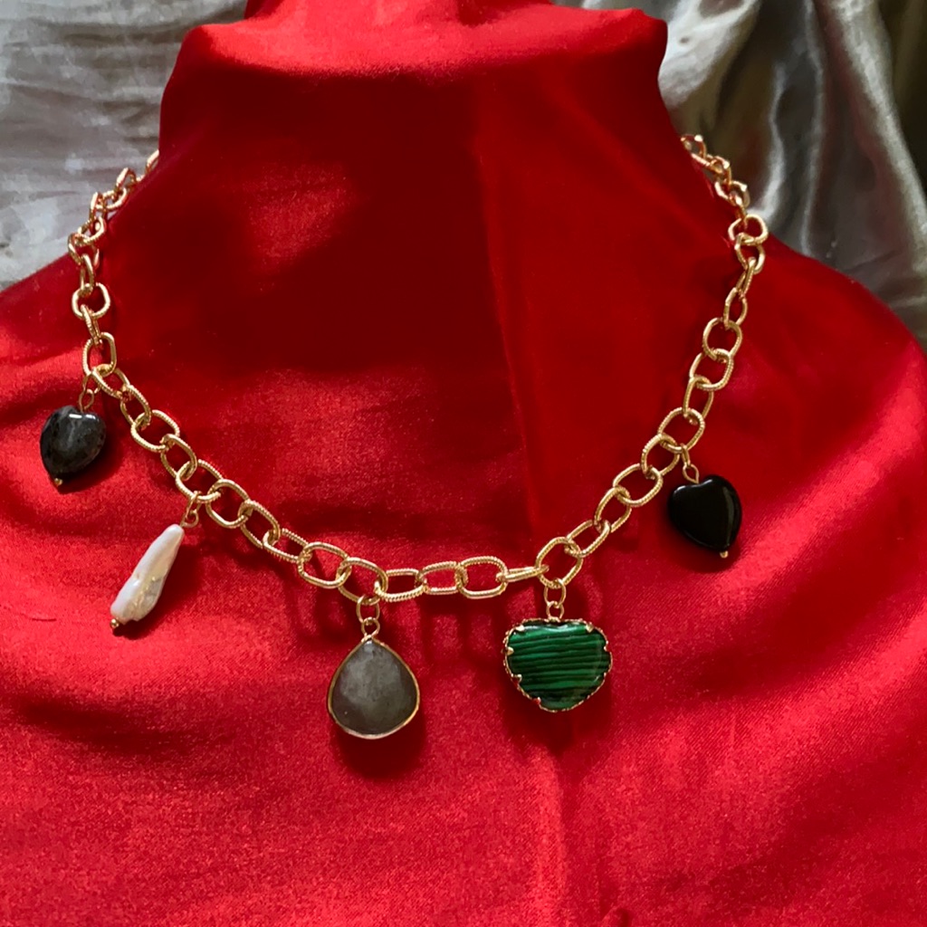 Halogen Gold Necklace With Semi Precious Stone